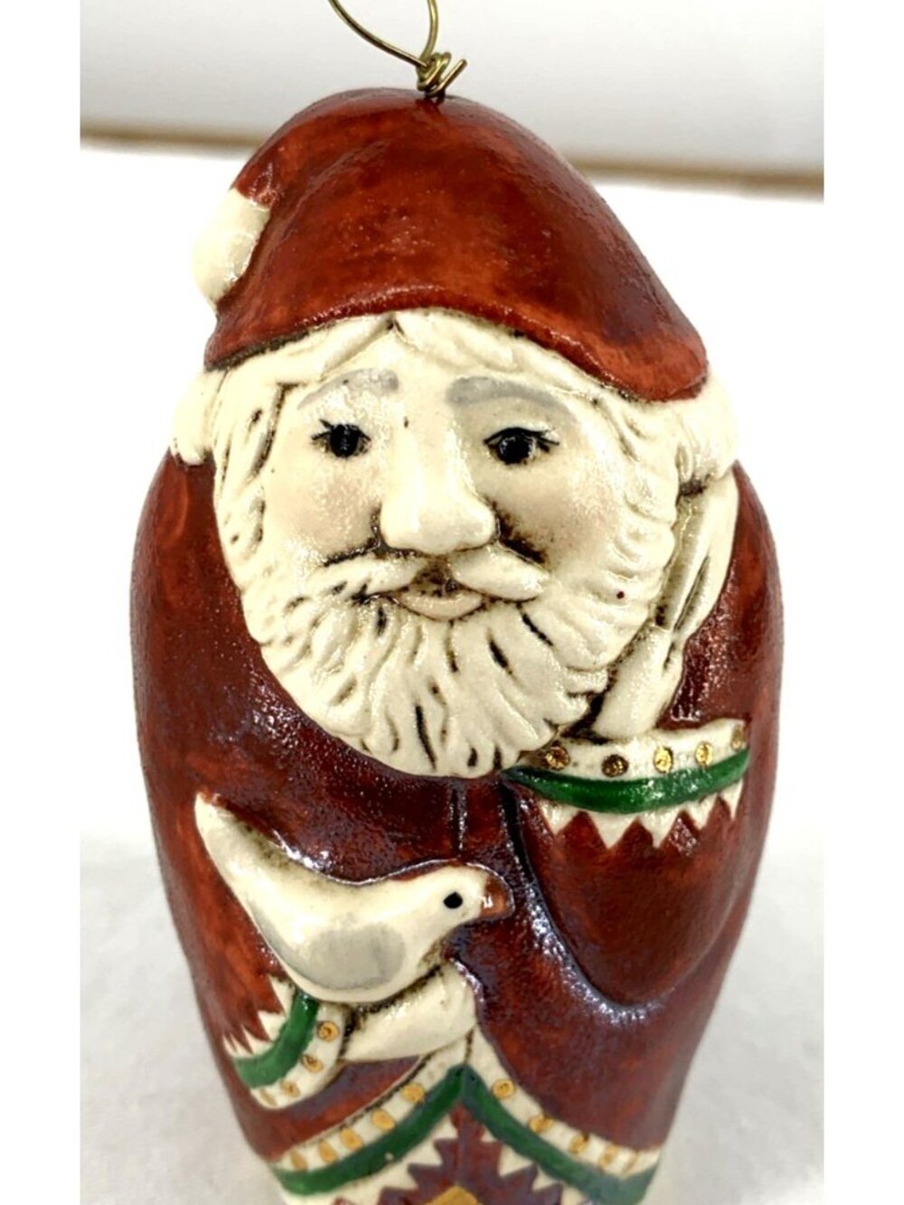 Salamander Pottery Santa Folk Art Bell Ornament Signed LMC Salamander C87 4.25"